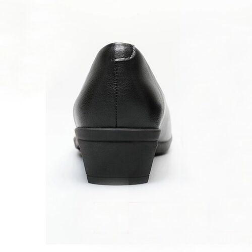 Black Leather Womens Work Shoes Sole Thick Heel Round Head