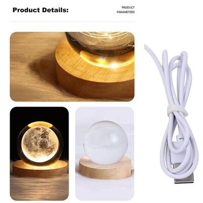 USB Night Light LED Crystal Ball Table Lamp 3D Moon Planet G