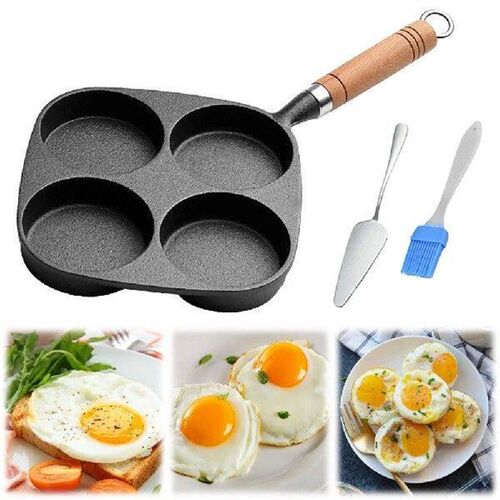 4-Cup Cast Iron Egg Frying Pan with Handle Crepe Pan Non