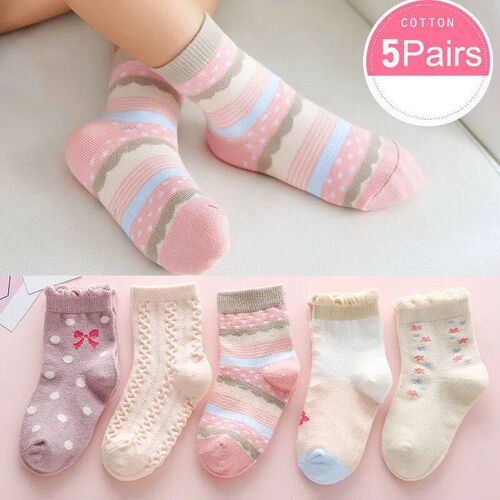 5 Pairs/Lot Cotton Kids Socks Baby Girls Boys Sock Cute Flor