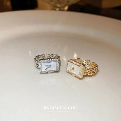 Luxury Design Charm Clock-Shape Open Chain Ring Fashion Wome