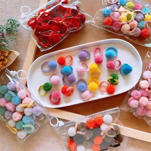20Pcs Girls Colorful Plush Ball Elastic Hair Bands Kids Hair