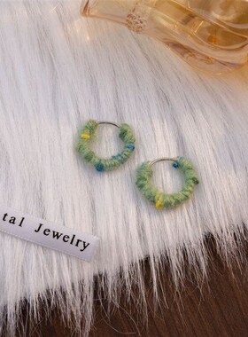 Silver Needle CandyColored Yarn Sweet Earring Simple Wrapped