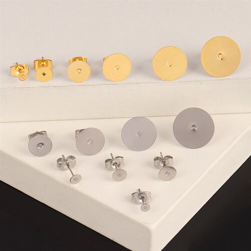 50-100pcs/lot Stainless Steel Earring Studs Blank Post Base