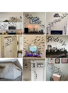 60pcs 3D Waterproof black Bats Wall Decor Halloween Decor