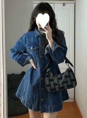 Retro denim dress womens spring new high-grade feeling wais