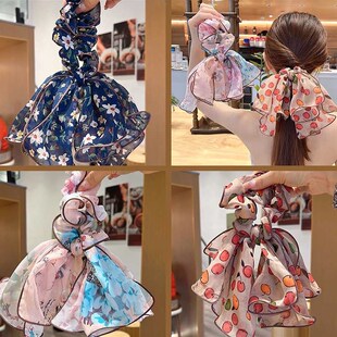 Scrunchie Gir Fashion Hair for Women Rope Print Bowknot