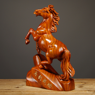 花梨木雕马摆件马到成功实木生肖马工艺品家居办公室装饰开业礼品