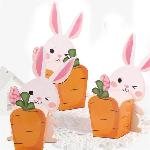 20Pcs Rabbit Carrots Boxes Carton Bunny Sweets Basket For Ha