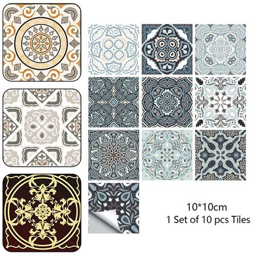 10PCS Retro Waterproof  Tile Stickers For Kitchen Bathroom K