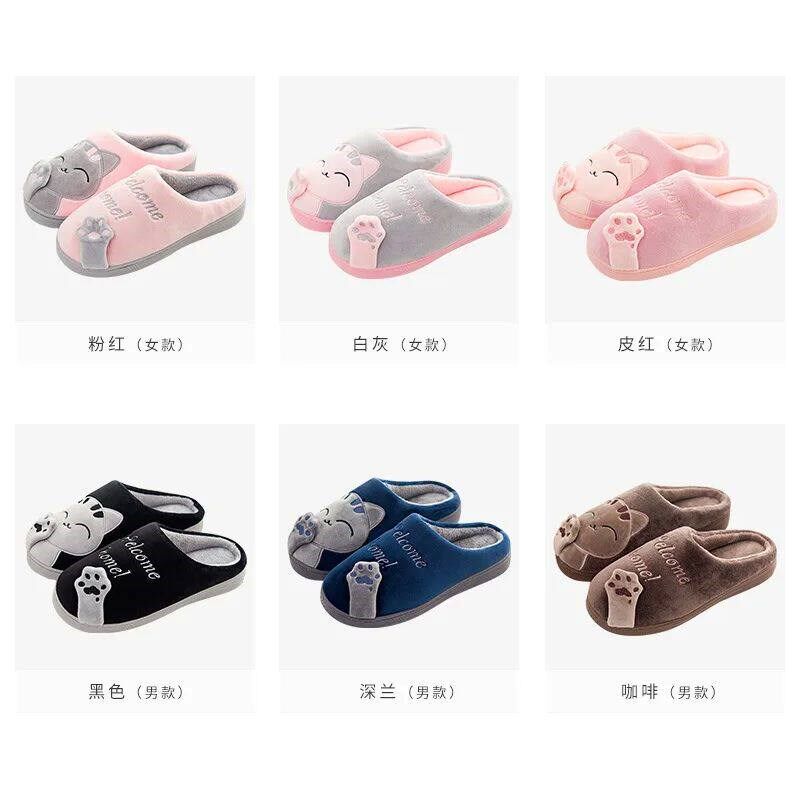 Dropshipping Women Winter Home Slippers Cartoon Cat Shoes