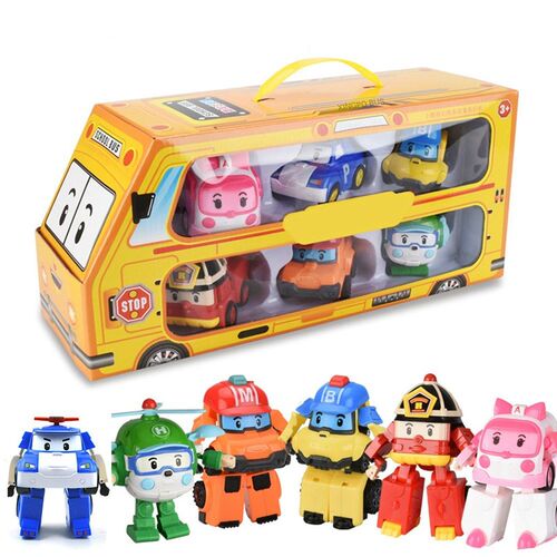Set of 6 Pcs Poli Car Kids Robot Toy Transform Vehicle Carto