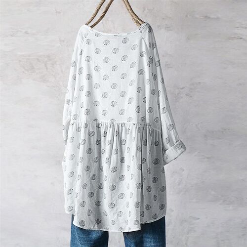 Plus Size Blouse Tops Long Sleeve Tunic Shirt O-Neck Women B