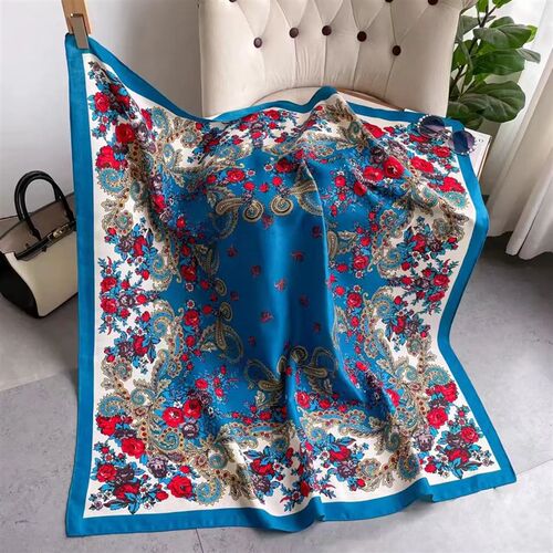 110*110cm Russian Style Floral Print Square Scarf Women Luxu