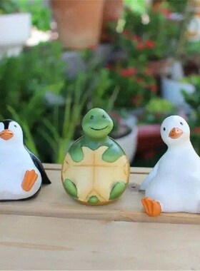 Q1FD 3Pcs Mini Resins Penguins Duck Turtles Sculpture for