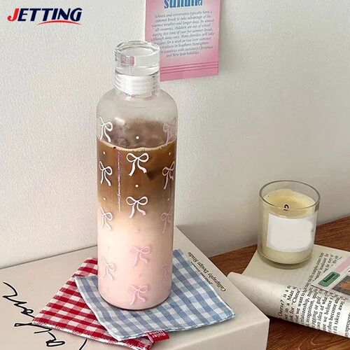 1pcs 500ML Kawaii Bow Plastic Water Bottle With Time Scale T