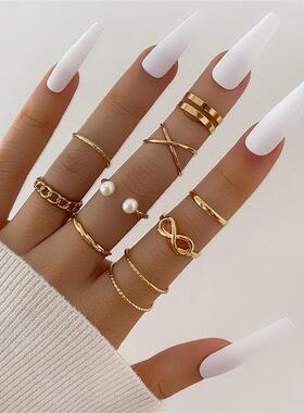 Rings Set Hot Selling Metal Hollow Round Opening Women Chain