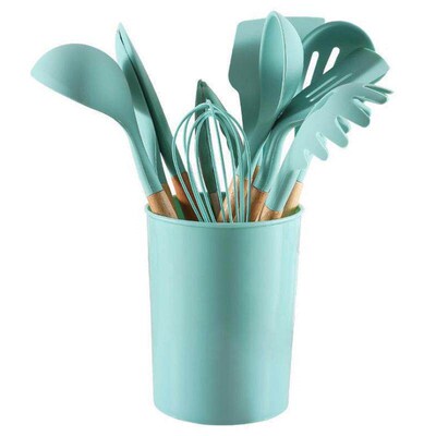 In stock wooden handle silicone 12-piece kitchenware