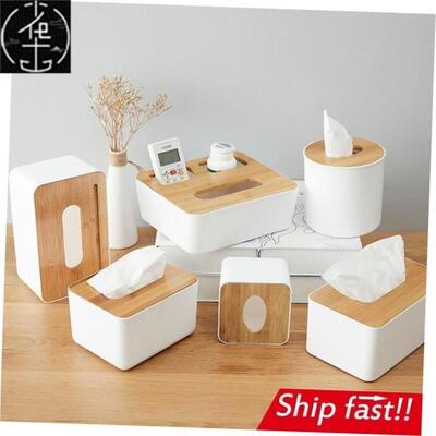 tissue box room paper storage napkin holder  收纳竹盖纸巾盒