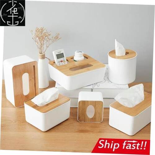 tissue box room paper storage napkin holder  收纳竹盖纸巾盒