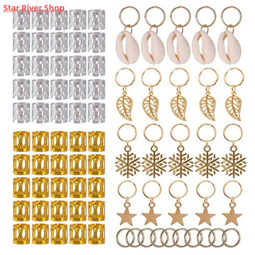 80/90/100pcs Metal African Hair Rings Beads Cuffs Tubes Char
