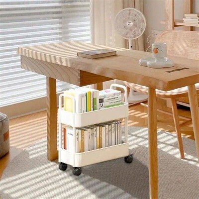 2 Tier Mobile Storage Rack Trolley Kitchen Bathroom Bedroom