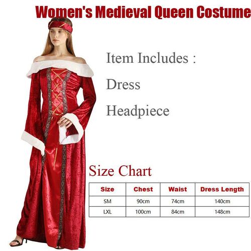 Snailify Womens Medieval Queen Costume Royal Fancy Dress