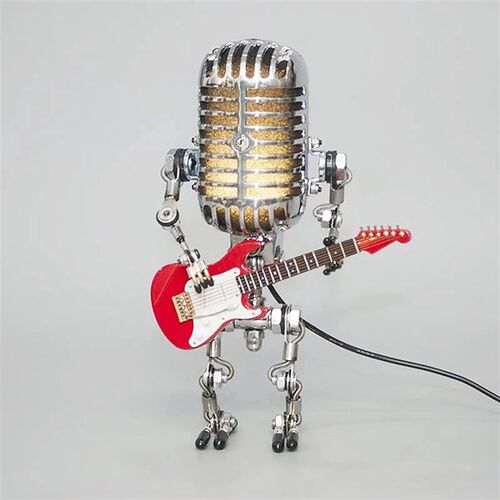Halloween Metal Microphone Robot金属麦克风吉他带灯居家摆件