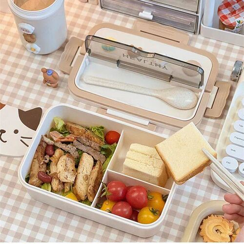 Compartment Lunch Box Plastic Portable Lunchbox Students Off