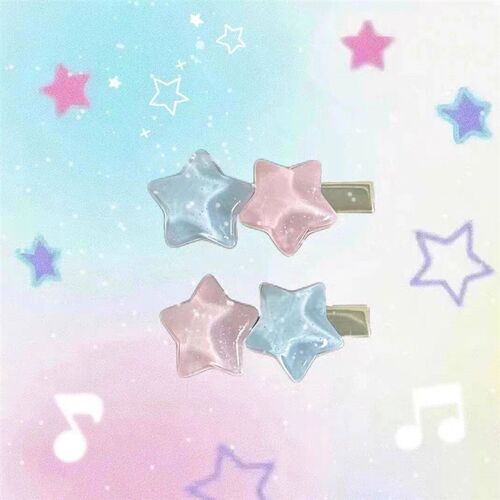 Lovely Blue Pink Star Pentagram Crystal Hair Clip for Women