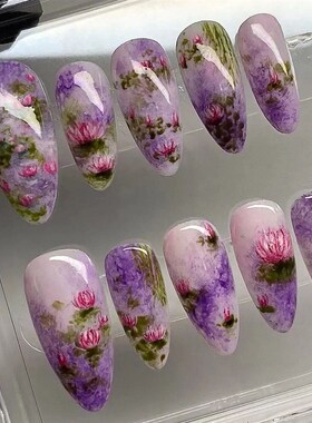 24Pcs Flora Almond Press on Nails with Glue Mori Girl Nail A