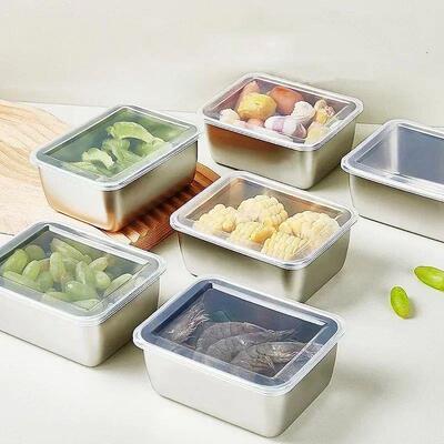 6Pcs 600ml Stainless Steel Refrigerator Food Storage Box wit