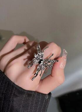 New Punk Irregular Butterfly Rings for Women Liquid Metal Bu