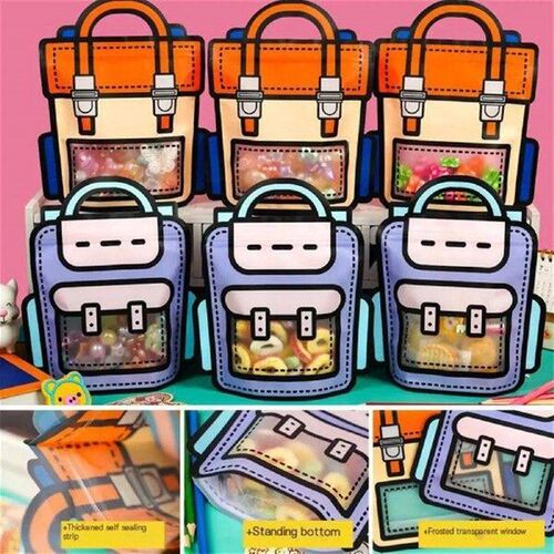 10/1pcs Cartoon School Bags Shape Cookie Candy Bag Plastic