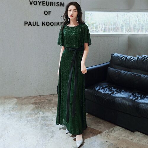 Evening Dress O-Neck Ankle-Length Prom Dresses Sequin A-LINE