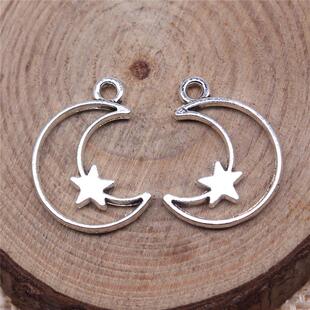 WYSIWYG 20pcs 16x14mm Antique Silver Color Hollow Moon Stars