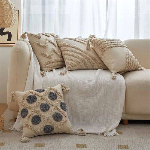 Modern Throw Pillow Covers Tufted Tassel Bohemian Style