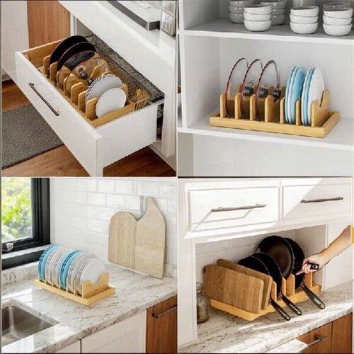 ABKO-Bamboo Pot Lid Organizer For Cabinet & Kitchen