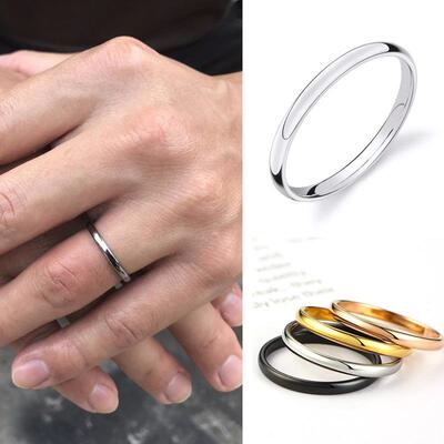 2MM Thin Classic Dome Ring Stainless Steel Wedding Band for