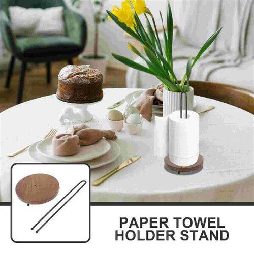 Storage Rack Roll Paper Kitchen Stand Iron Wood Towel