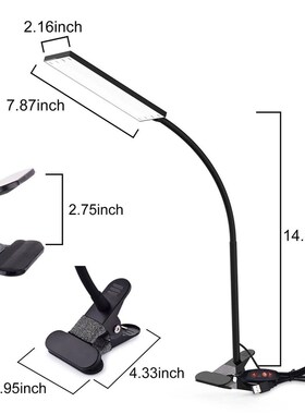 5W LED Clip on Desk Lamp with 3 Modes 11 Brightness  2M Cabl