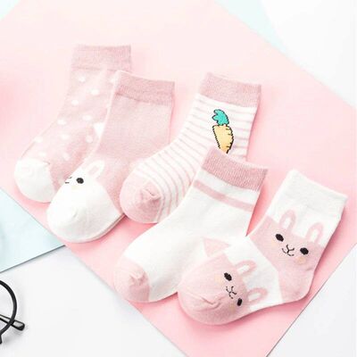 5 Pairs/lot 0-8Yrs Spring Autumn Newborn Baby Socks Cute Bea