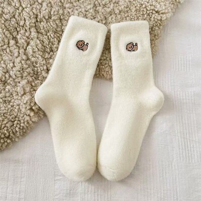 White Australia Velvet Embroidered Socks Winter Thickened Em