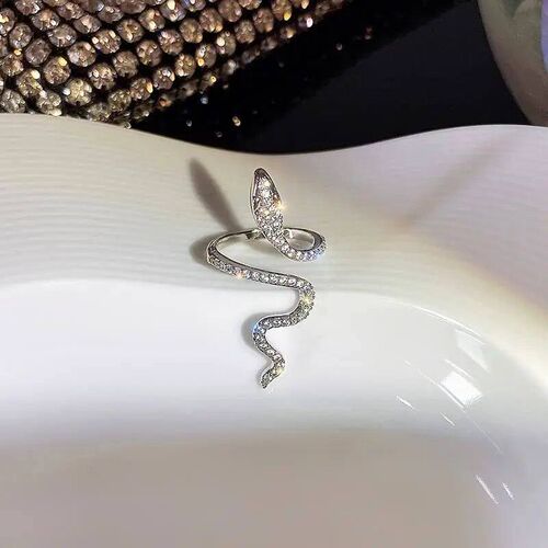 Gothic Rhinestones Open Snake Ring Adjustable for Men Women