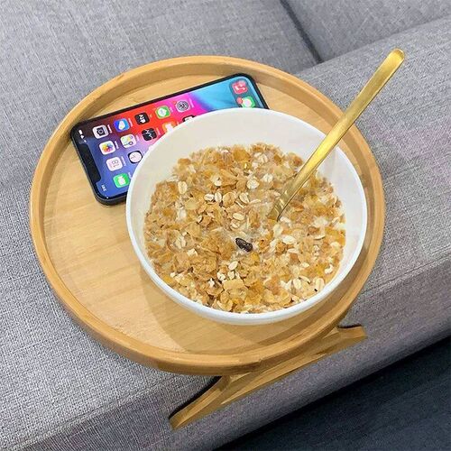 Sofa Tray Table Sofa Armrest Clip-On Tray Natural Bamboo Sof