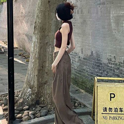 high waist loose suit pants for women, summer straight casua