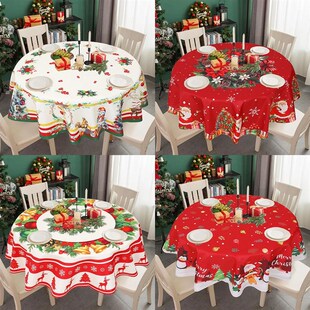 Polyester Merry Round 2025 Tablecloth Christmas