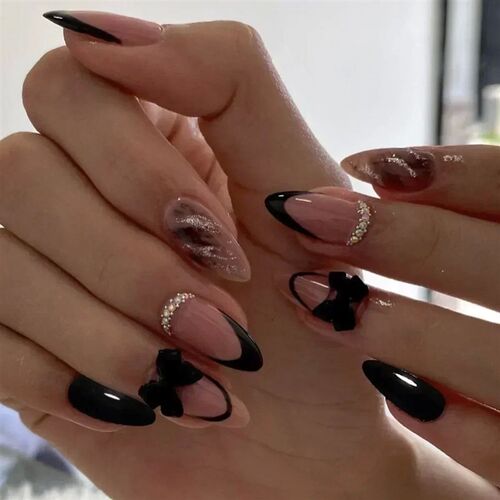24pcs French Almond Press on Nails Leopard Print False Nails