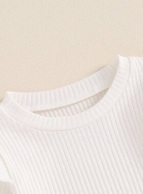 1-5Y Little Girls Autumn Outfits Ribbed Long Sleeve ops + Fl