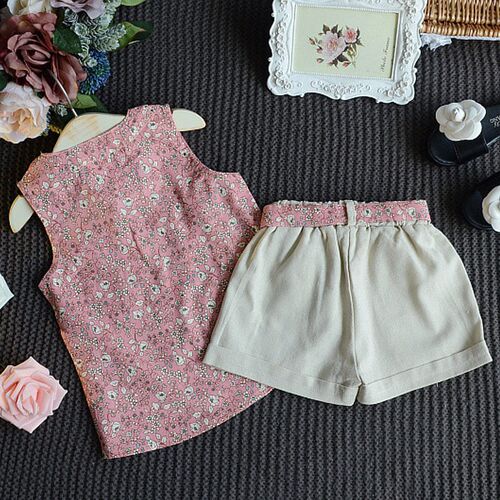 Girls Clothing Sets 2023 Summer Cotton Vest Two-piece Sleeve